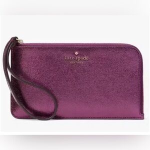 Kate Spade L Zip Lucy Raspberry Metallic Wristlet.